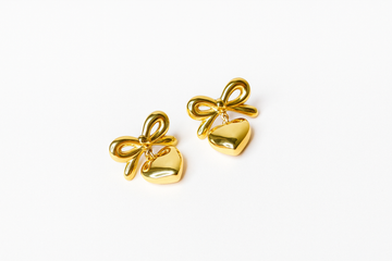 Girly Jewells Lush Heart β€οΈ Bow Stud Earrings  18K Gold Plated, Waterproof Stainless Steel with Smooth Finish ππ
