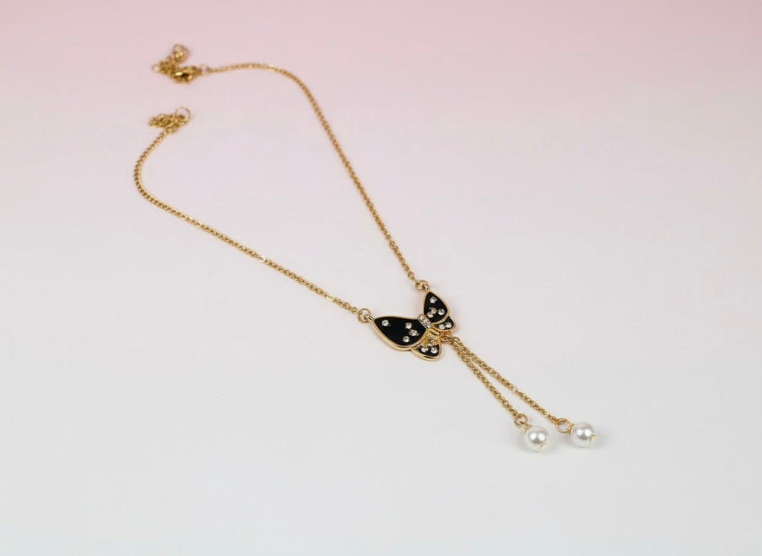 Butterfly Noir Drop Necklace – By Girly Jewells 💎